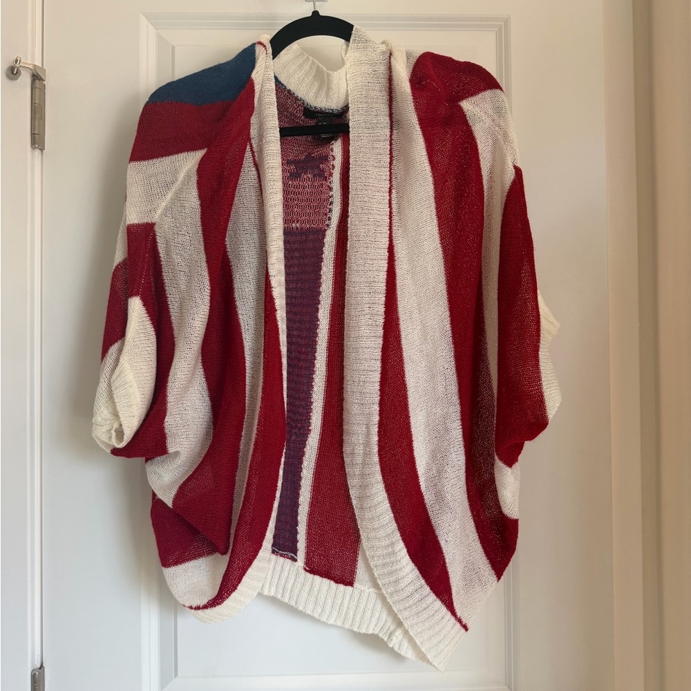 Forever 21 Red and Cream Striped Poncho